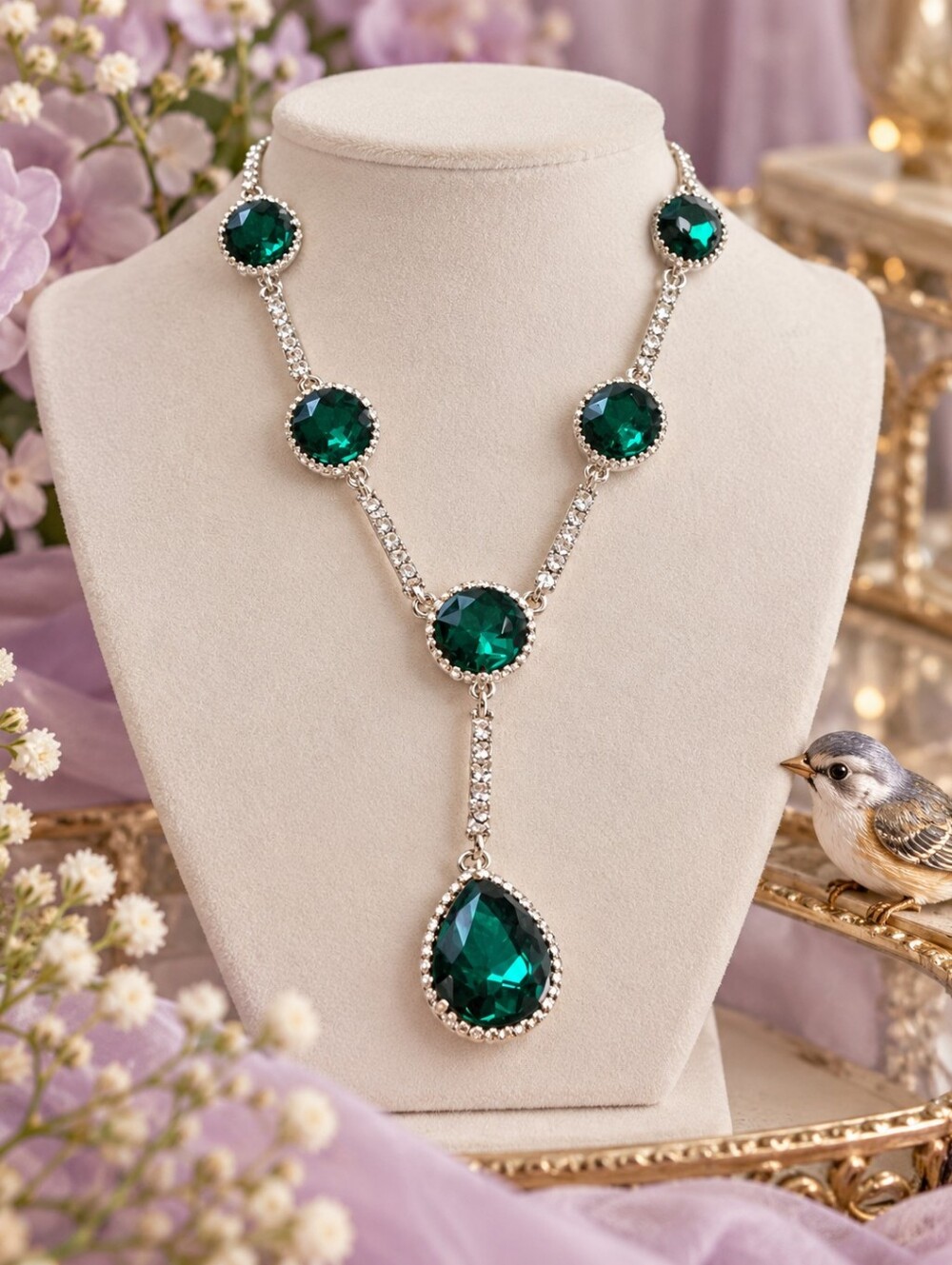 💚Emerald Green Teardrop Pendant Necklace - Women Jewelry